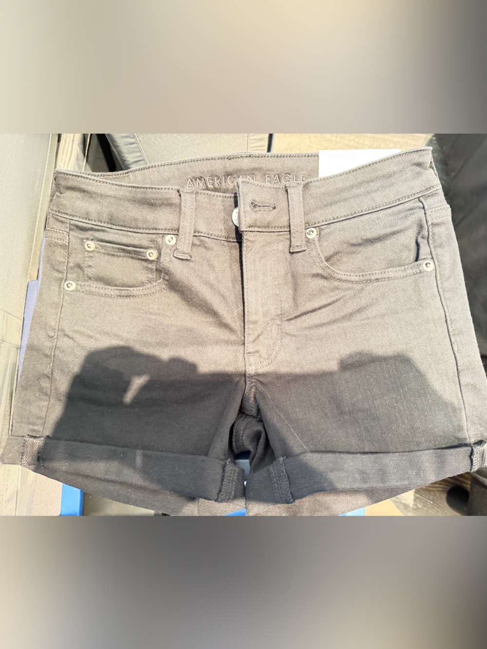 NWT American Eagle Next Level Stretch Black W’s Midi Low Rise Cuffed Jean Shorts